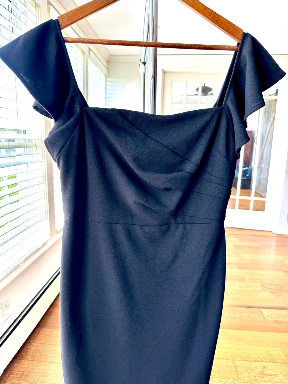 Calvin Klein Black Off-Shoulder Midi Dress, Stretch Fabric
